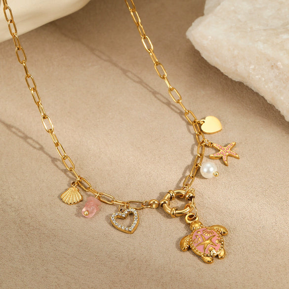 Wholesale Jewelry Marine Elements Turtle Pendant Stainless Steel 18K Gold Plated Necklace Fashion Animal Geometric Zodiac Design