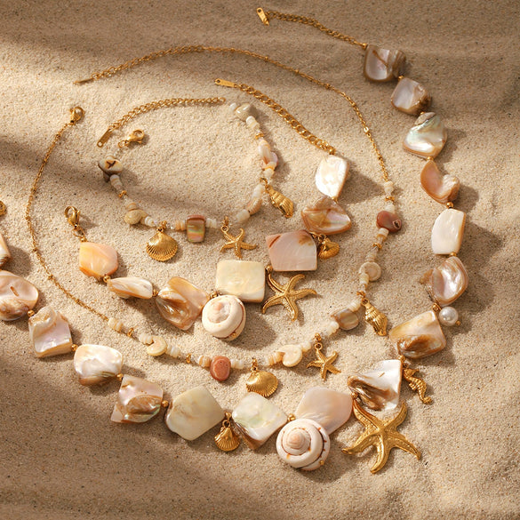 Wholesale Jewelry Marine Life Stainless Steel Shell Handmade Electroplated Pendant Necklace And Bracelet For Women