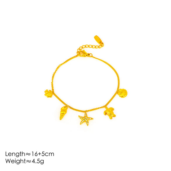 Wholesale Jewelry Marine Style Beach Ocean 304 Stainless Steel 14K Gold Plated 18K Gold Plated Bracelets Necklace Curb Necklace