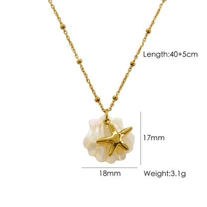 Wholesale Jewelry Marine Style Beach Tropical Starfish Dolphin Shell 304 Stainless Steel Rhinestones Shell 14K Gold Plated Enamel Plating Inlay Pendant Necklace