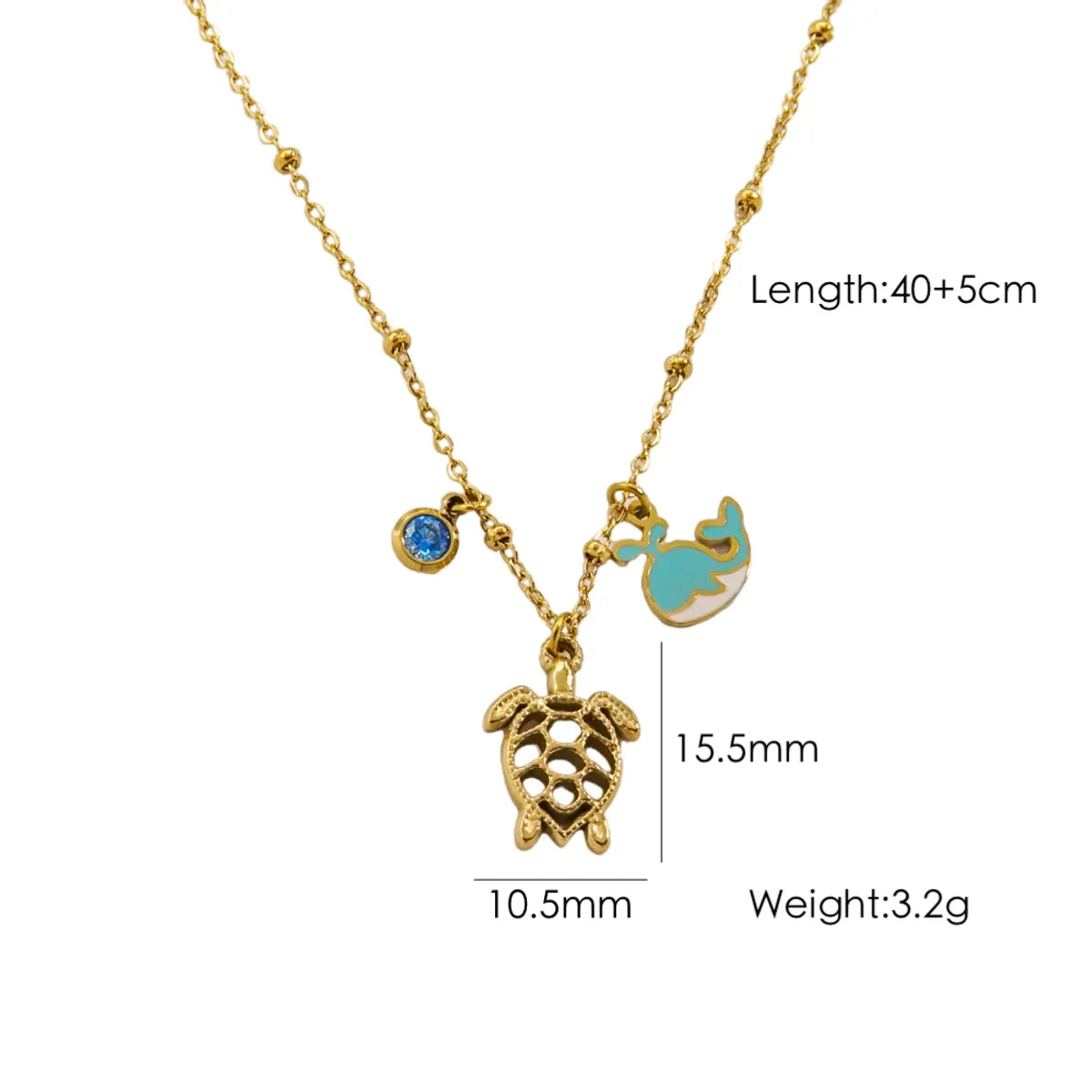 Wholesale Jewelry Marine Style Beach Tropical Starfish Dolphin Shell 304 Stainless Steel Rhinestones Shell 14K Gold Plated Enamel Plating Inlay Pendant Necklace