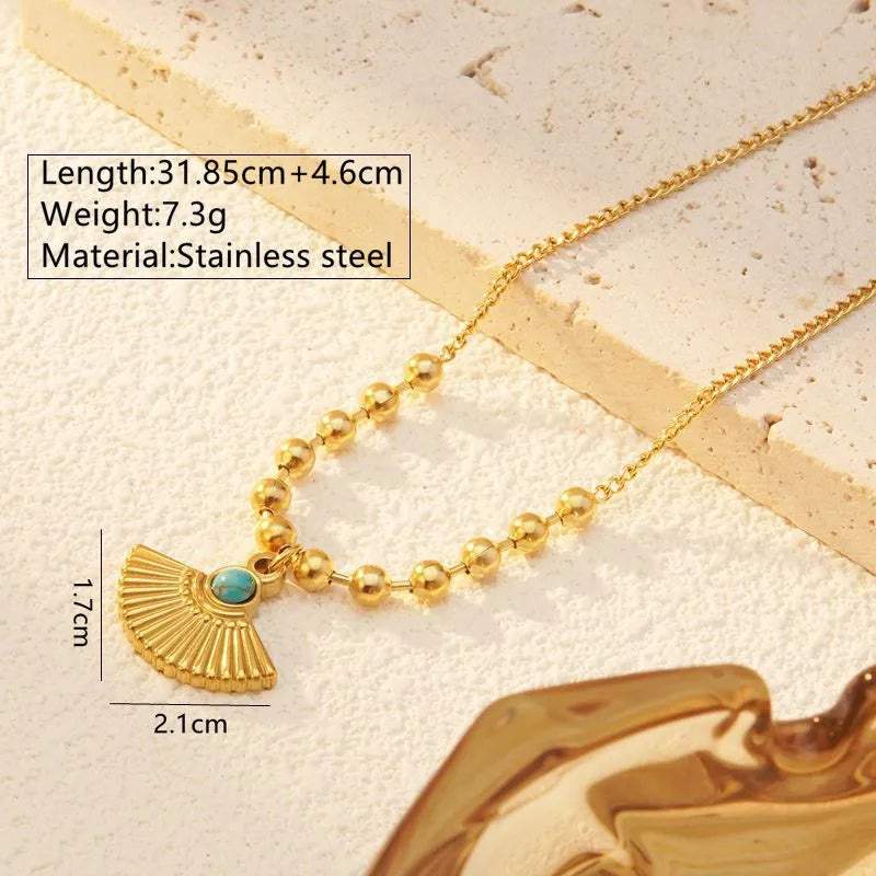 Wholesale Jewelry Marine Style Classic Style Sector 304 Stainless Steel Turquoise 18K Gold Plated Inlay Pendant Necklace