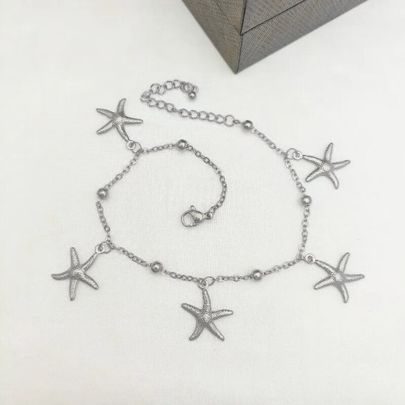 Wholesale Jewelry Marine Style Commute Starfish Dolphin Shell 201 Stainless Steel Gold Plated Anklet