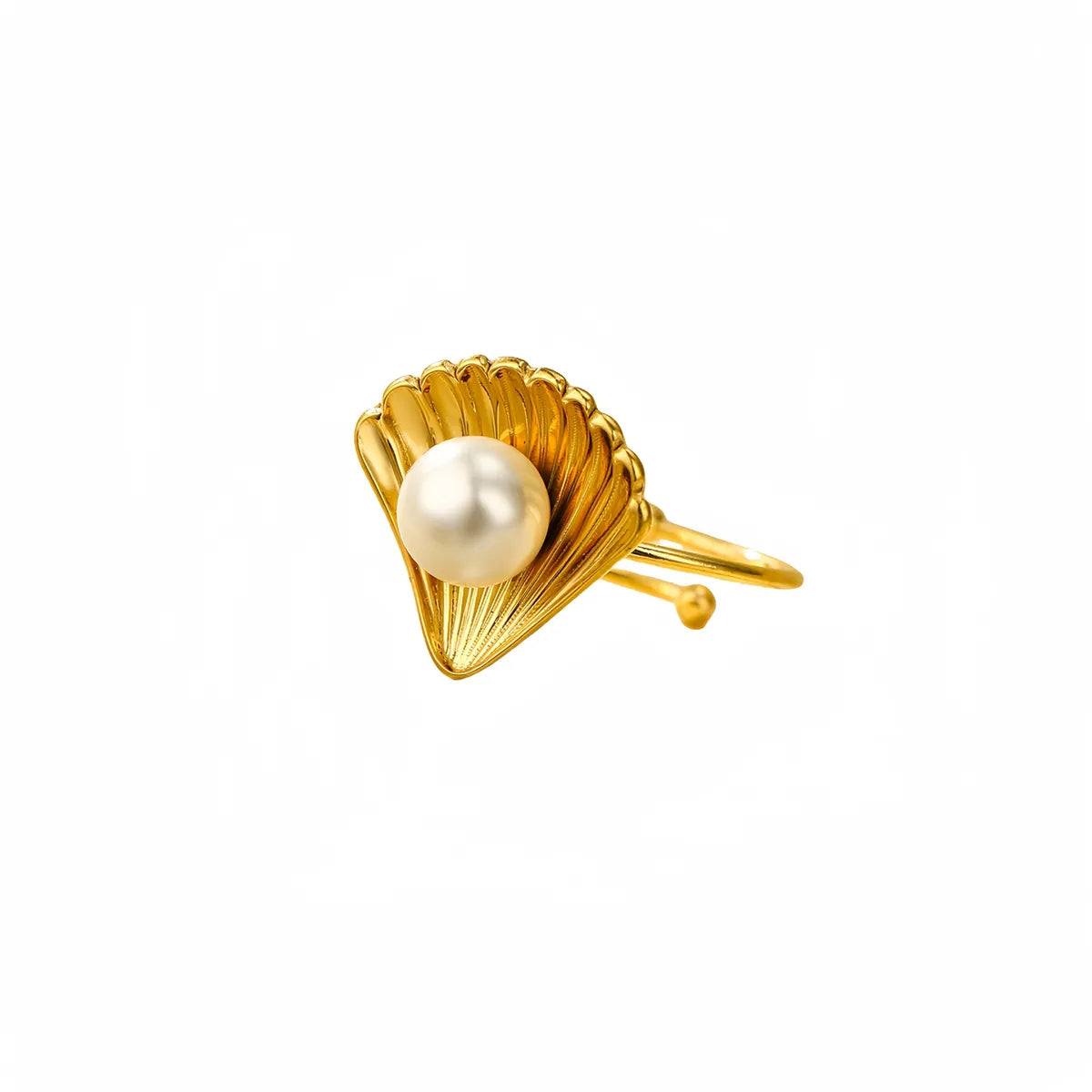 Wholesale Jewelry Marine Style Pearl Shell 304 Stainless Steel Open Rings