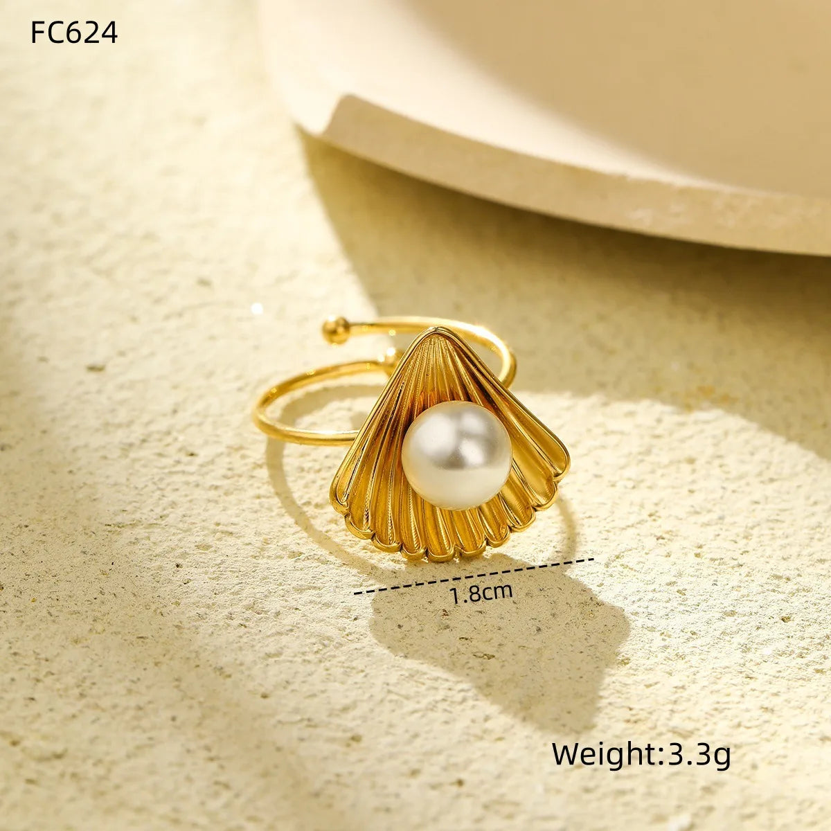 Wholesale Jewelry Marine Style Pearl Shell 304 Stainless Steel Open Rings