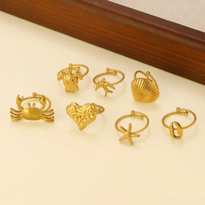 Wholesale Jewelry Marine Style Simple Style Starfish Crab Shell Titanium Steel 18K Gold Plated Open Rings