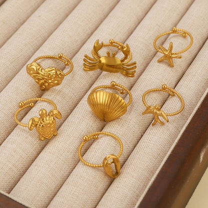 Wholesale Jewelry Marine Style Simple Style Starfish Crab Shell Titanium Steel 18K Gold Plated Open Rings