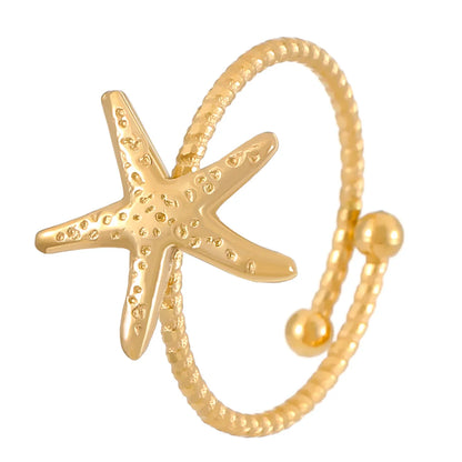 Wholesale Jewelry Marine Style Simple Style Starfish Crab Shell Titanium Steel 18K Gold Plated Open Rings