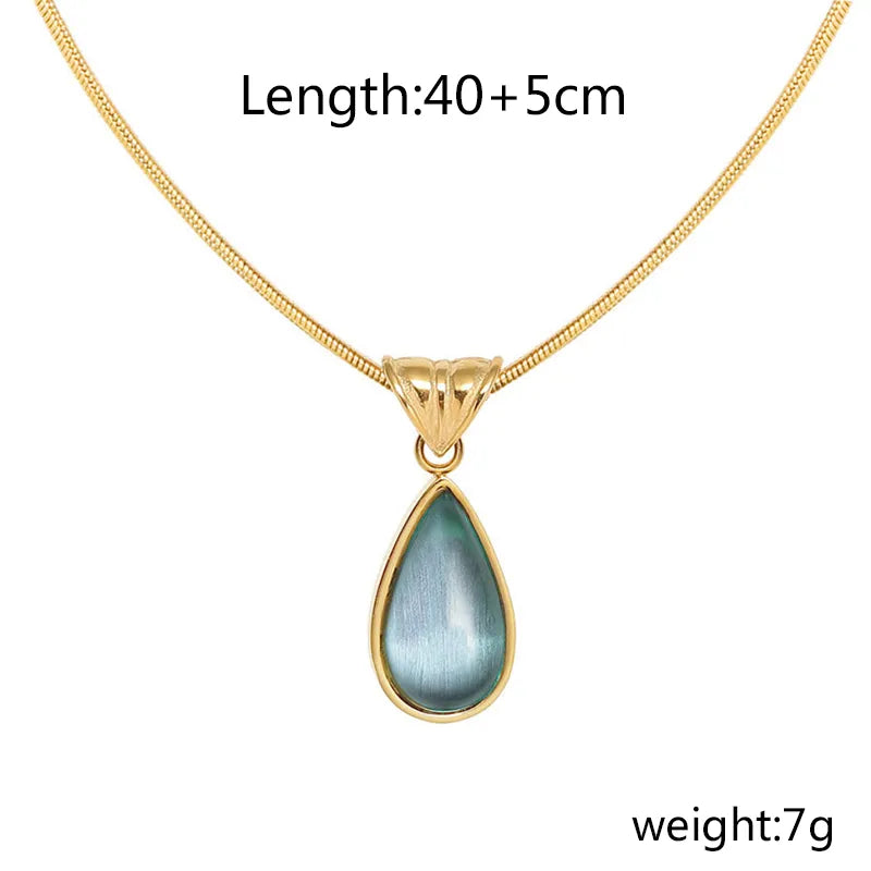 Wholesale Jewelry Marine Style Simple Style Water Droplets 304 Stainless Steel Artificial Gemstones Gold Plated Plating Inlay Pendant Necklace