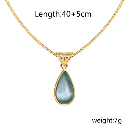 Wholesale Jewelry Marine Style Simple Style Water Droplets 304 Stainless Steel Artificial Gemstones Gold Plated Plating Inlay Pendant Necklace