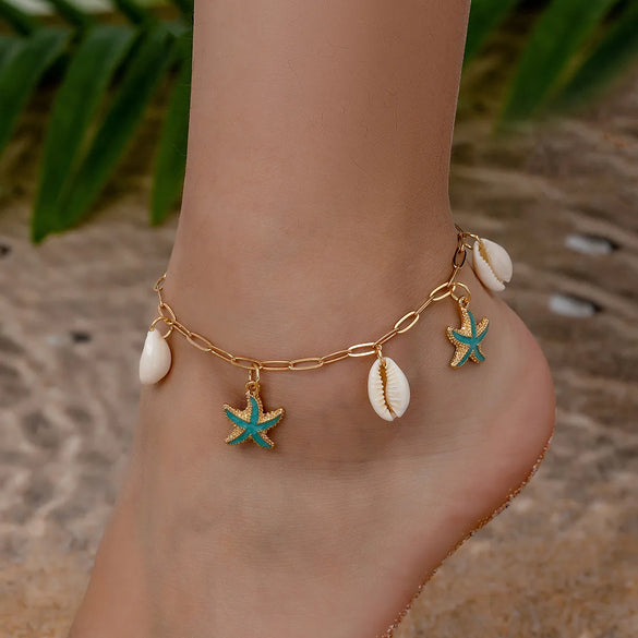 Wholesale Jewelry Marine Style Starfish Alloy Shell Anklet
