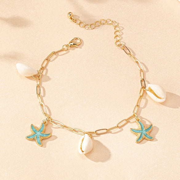 Wholesale Jewelry Marine Style Starfish Alloy Shell Anklet