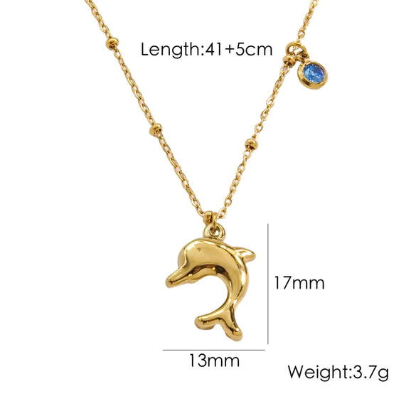 Wholesale Jewelry Marine Style Starfish Conch Dolphin Titanium Steel Inlaid Gemstone Pendant Necklace