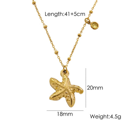 Wholesale Jewelry Marine Style Starfish Conch Dolphin Titanium Steel Inlaid Gemstone Pendant Necklace