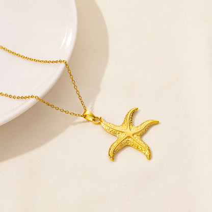 Wholesale Jewelry Marine Style Starfish Conch Fish Tail 304 Stainless Steel Pendant Necklace