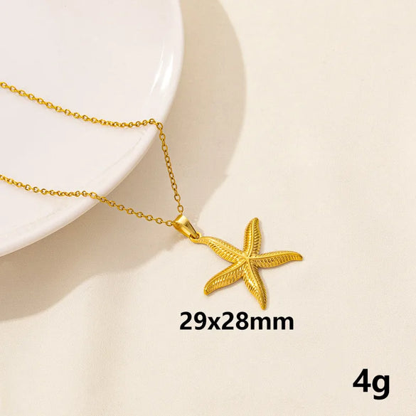 Wholesale Jewelry Marine Style Starfish Conch Shell 304 Stainless Steel Chain Pendant Necklace