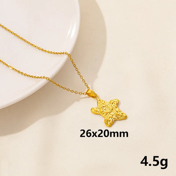 Wholesale Jewelry Marine Style Starfish Conch Shell 304 Stainless Steel Chain Pendant Necklace