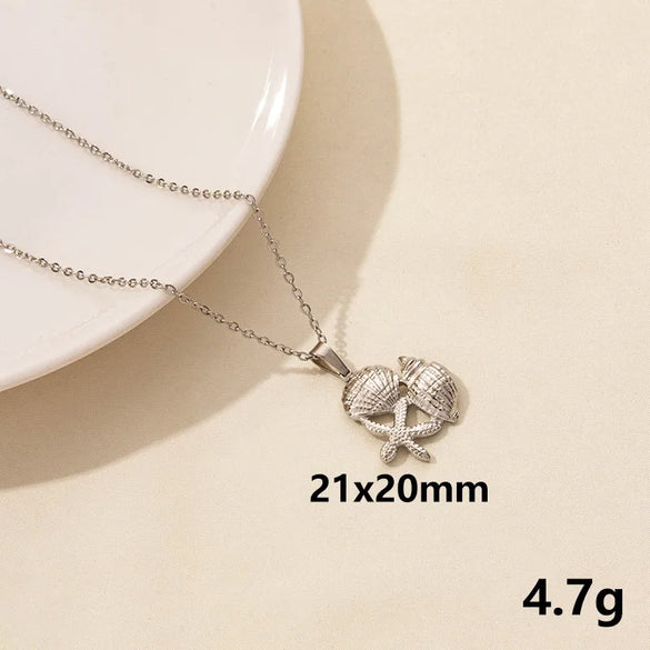 Wholesale Jewelry Marine Style Starfish Conch Shell 304 Stainless Steel Chain Pendant Necklace