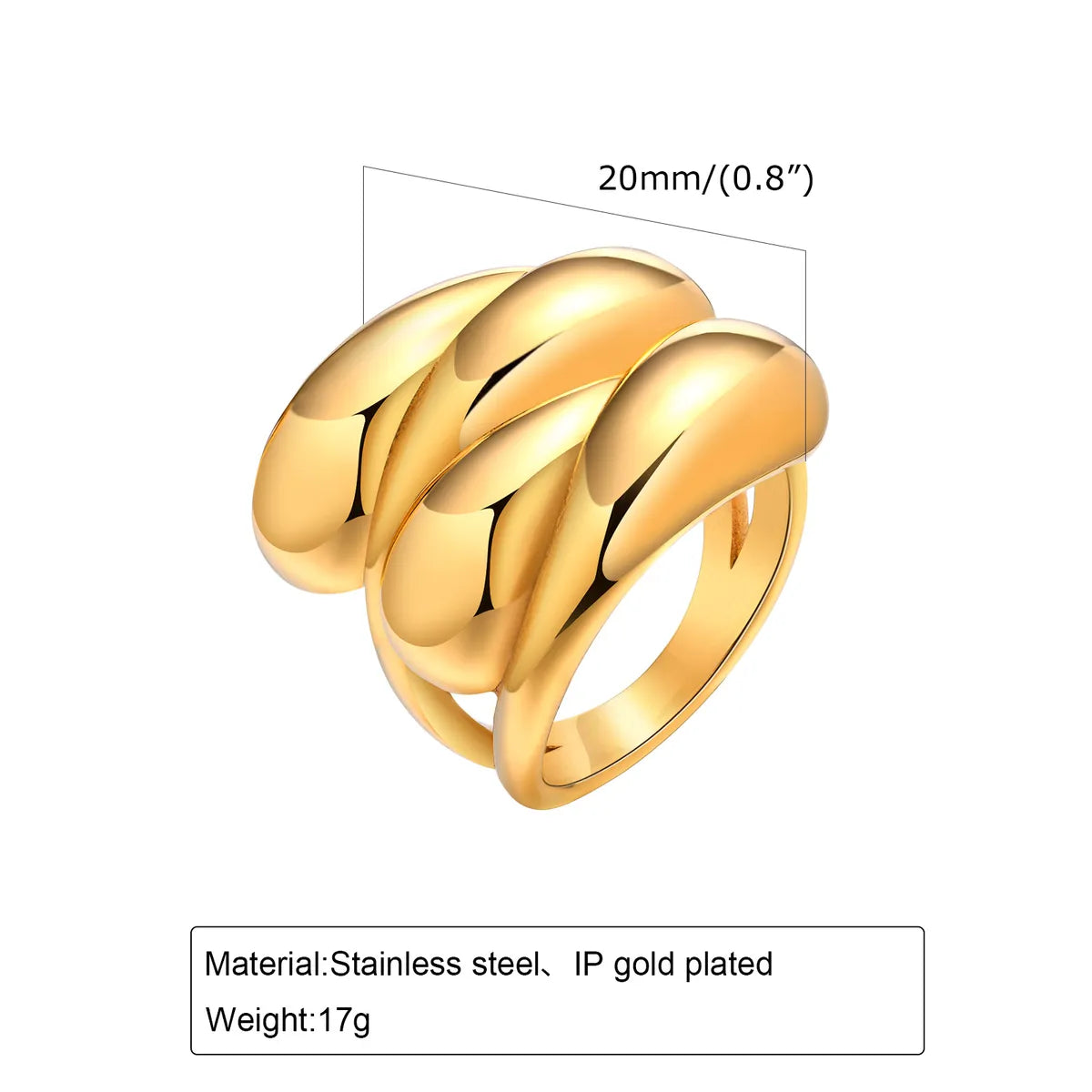 Wholesale Jewelry Maximalism Solid Color 304 Stainless Steel 18K Gold Plated Criss Cross Layered Rings