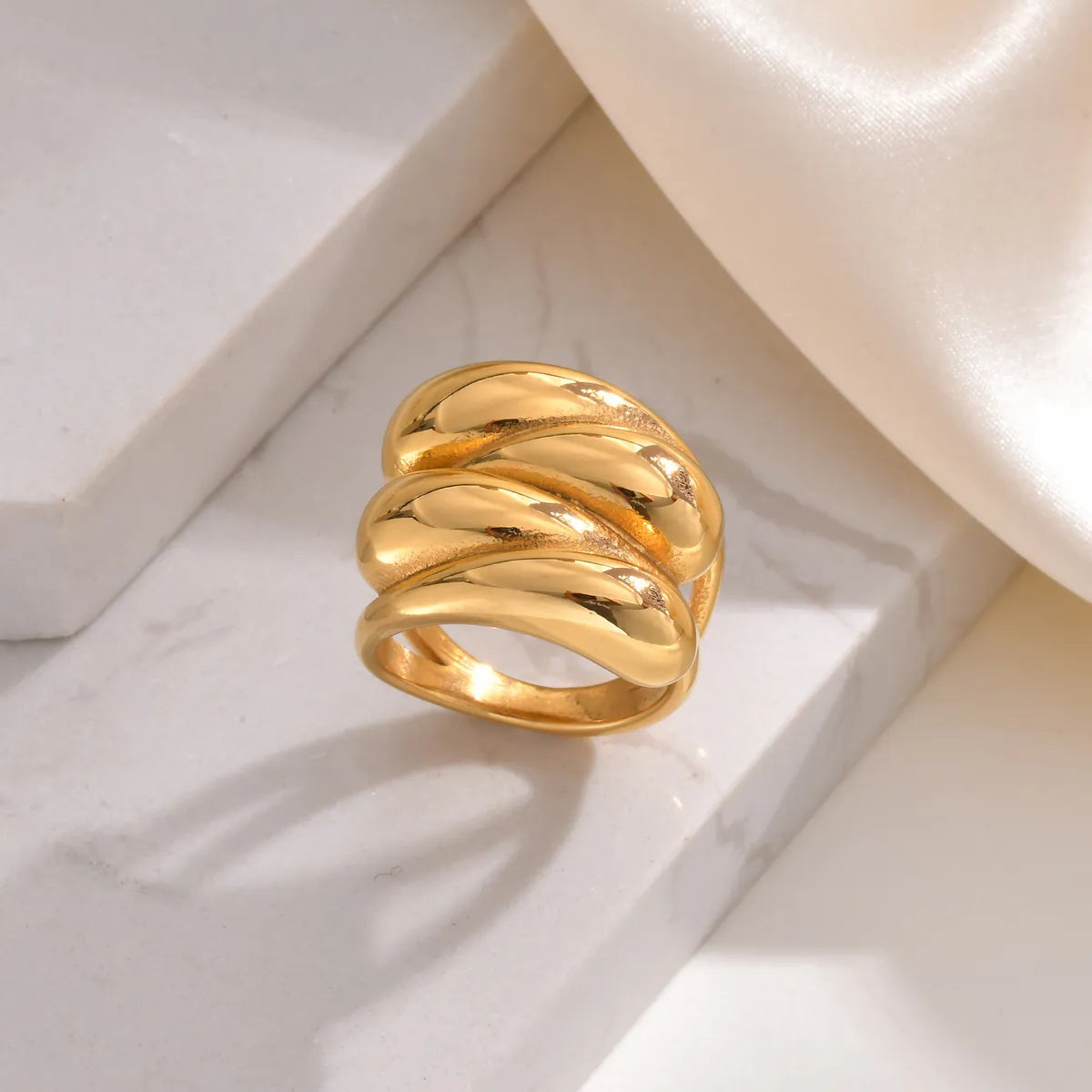 Wholesale Jewelry Maximalism Solid Color 304 Stainless Steel 18K Gold Plated Criss Cross Layered Rings