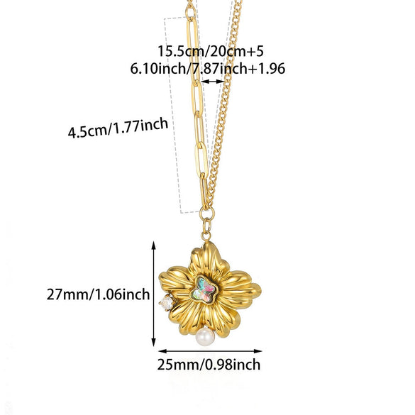 Wholesale Jewelry Medieval Style Imitation Pearl And Stainless Steel Flower Necklace With Electroplating Twist Chain For Women