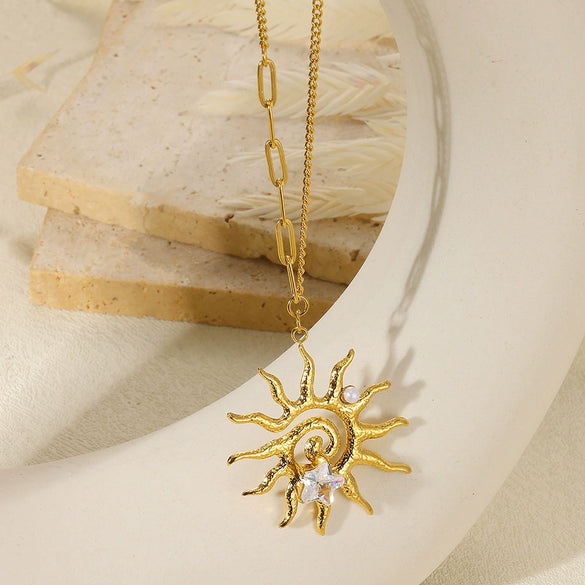 Wholesale Jewelry Medieval Style Imitation Pearl And Stainless Steel Flower Necklace With Electroplating Twist Chain For Women