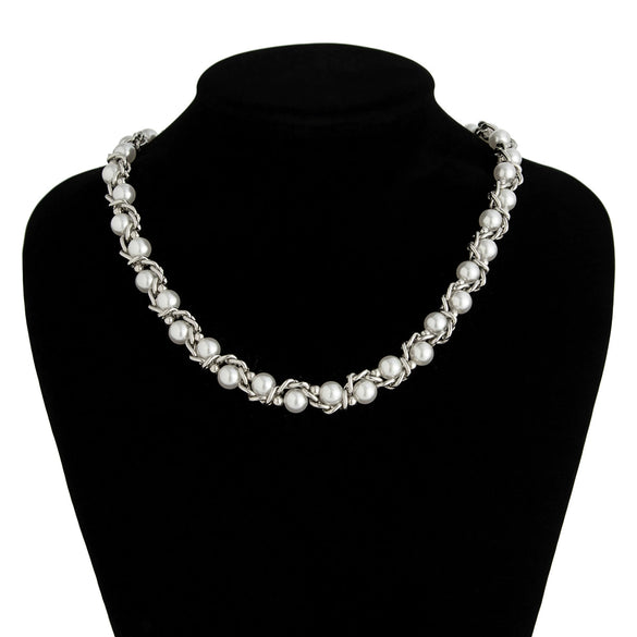 Wholesale Jewelry Men's Imitation Pearl Chain Geometric Style Alloy Pendant Handmade Necklace