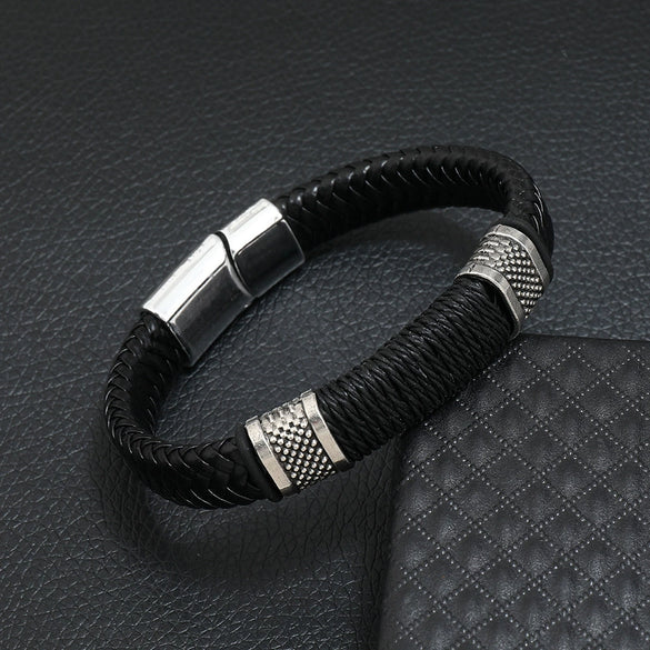 Wholesale Jewelry Men's Leather Alloy Bracelet Retro Geometric Handmade