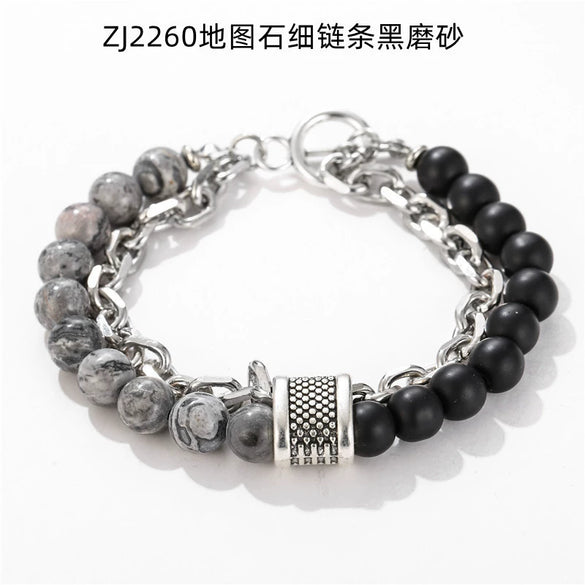 Wholesale Jewelry Men's Punk Style Frosted Stone Geometric Oil Treated Bracelet