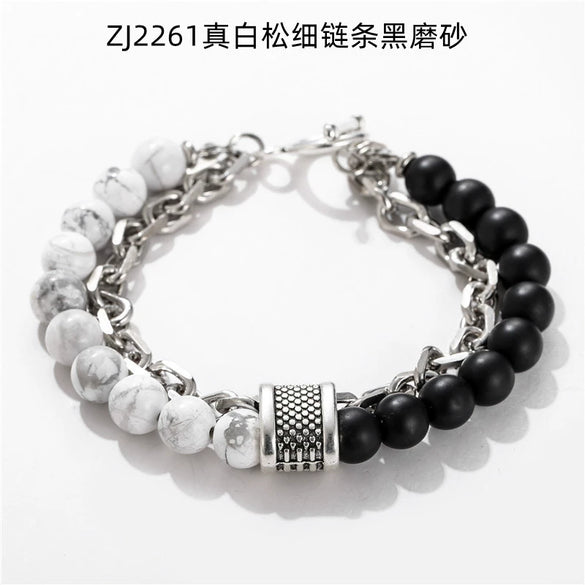 Wholesale Jewelry Men's Punk Style Frosted Stone Geometric Oil Treated Bracelet