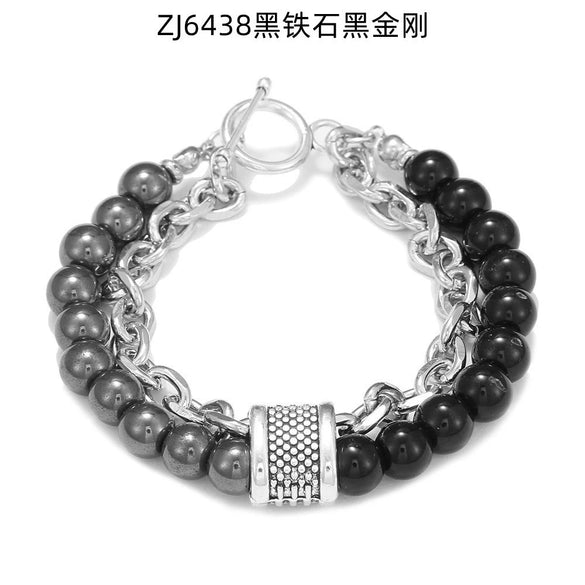 Wholesale Jewelry Men's Punk Style Frosted Stone Geometric Oil Treated Bracelet