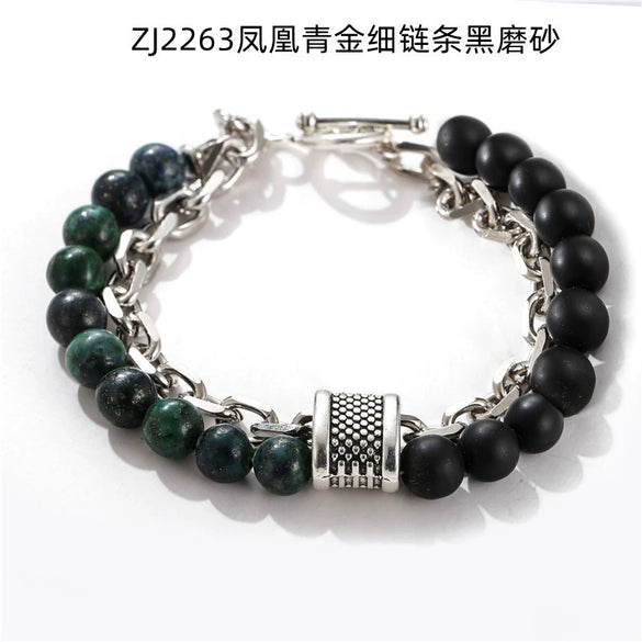 Wholesale Jewelry Men's Punk Style Frosted Stone Geometric Oil Treated Bracelet