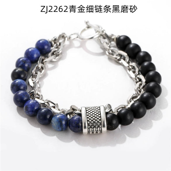Wholesale Jewelry Men's Punk Style Frosted Stone Geometric Oil Treated Bracelet