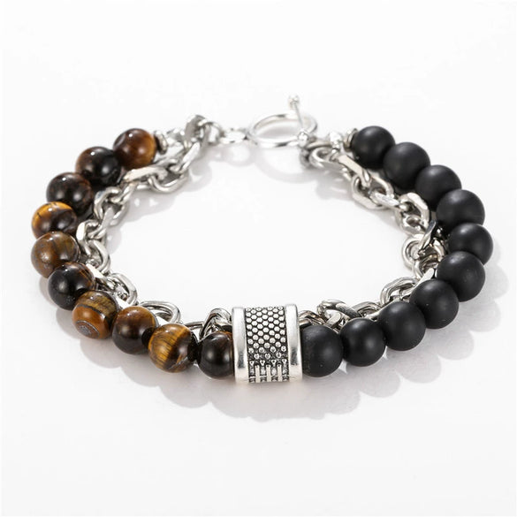 Wholesale Jewelry Men's Punk Style Frosted Stone Geometric Oil Treated Bracelet