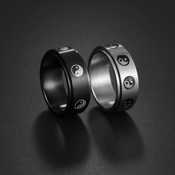 Wholesale Jewelry Men's Stainless Steel Rotating Decompression Ring With Letters Numbers Text Electroplated