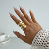 Wholesale Jewelry Metal Geometric Asymmetrical Ring For Women With Electroplating And Concave And Convex Glossy Finish
