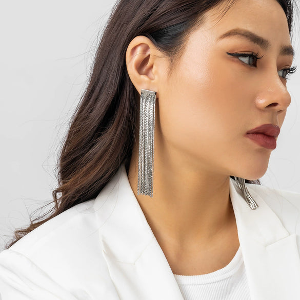 Wholesale Jewelry Metal Geometric Retro Tassel Earrings With Electroplating For Women