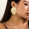 Wholesale Jewelry Metal Geometric Striped Stud Earrings With Electroplating For Women