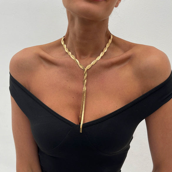 Wholesale Jewelry Metal Snake Bone Geometric Electroplating Yshaped Necklace For Women