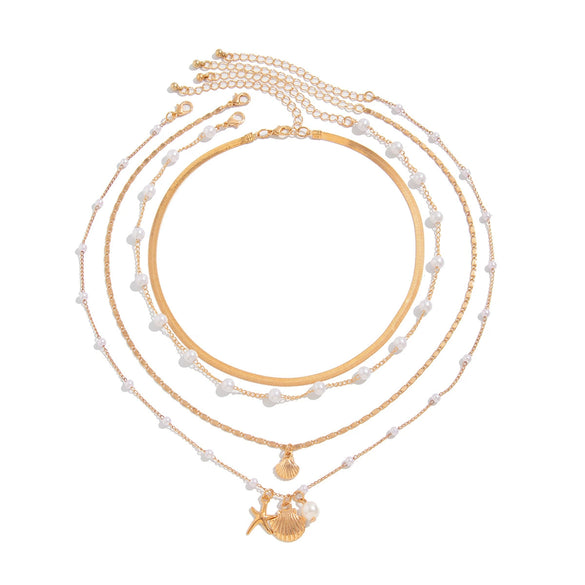 Wholesale Jewelry Metal Starfish Shell Imitation Pearl Necklace Copper Chain Alloy Pendant Electroplating Geometric Style