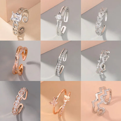 Wholesale Jewelry Micro-inlaid White Zircon Wave Copper Ring Gooddiy