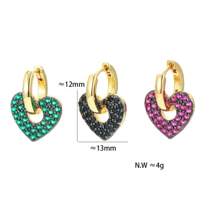 Wholesale Jewelry Micro-inlaid Zircon Heart Color Diamond Copper Earrings Gooddiy