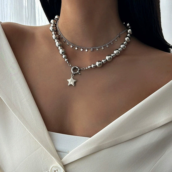 Wholesale Jewelry Minimalist Alloy Fivepointed Star Pendant Necklace With Iron Chain And Electroplating