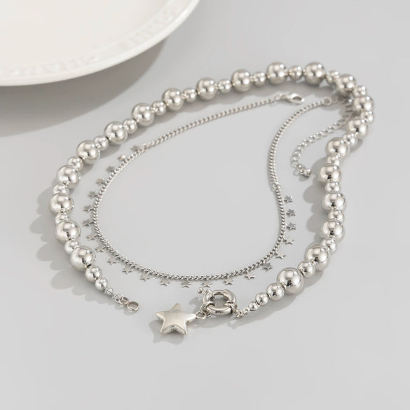 Wholesale Jewelry Minimalist Alloy Fivepointed Star Pendant Necklace With Iron Chain And Electroplating