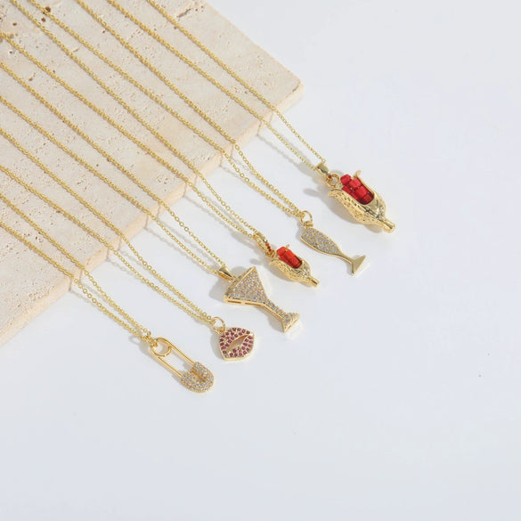 Wholesale Jewelry Minimalist Flower Copper Mixed Gemstone Inlay Electroplating Goblet Pendant Necklace For Women