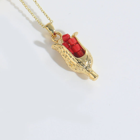 Wholesale Jewelry Minimalist Flower Copper Mixed Gemstone Inlay Electroplating Goblet Pendant Necklace For Women