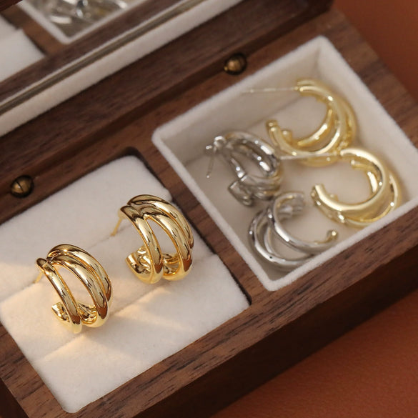 Wholesale Jewelry Minimalist Geometric Copper Alloy Cshaped Hollow Electroplated Earrings For Women