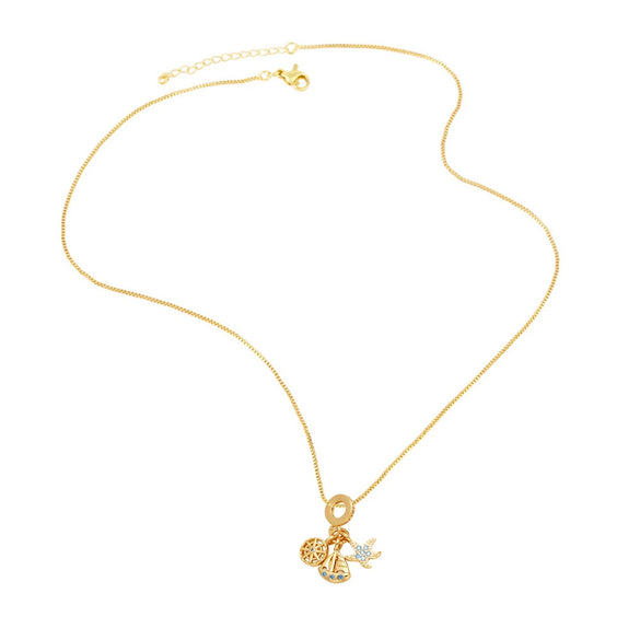 Wholesale Jewelry Minimalist Geometric Copper Pearl Flower Starfish Sailing Pendant Necklace Gold Plated Box Chain