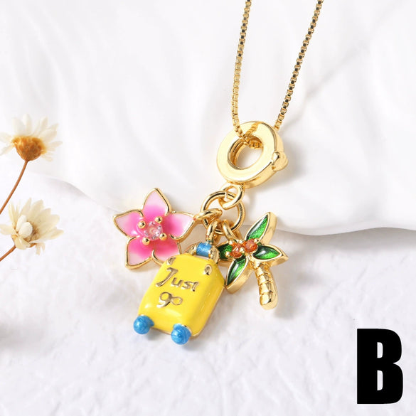 Wholesale Jewelry Minimalist Geometric Copper Pearl Flower Starfish Sailing Pendant Necklace Gold Plated Box Chain