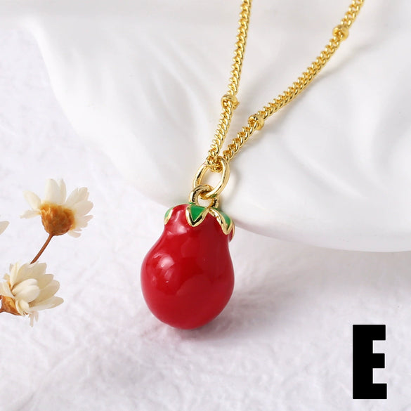 Wholesale Jewelry Minimalist Geometric Fruit Pendant Necklace Copper Gold Plated Clavicle Chain